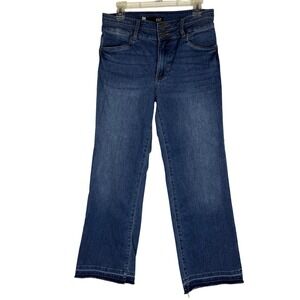 KUT From The Kloth Kelsey High Rise Flare Jeans Medium Wash Raw Hem Size 8